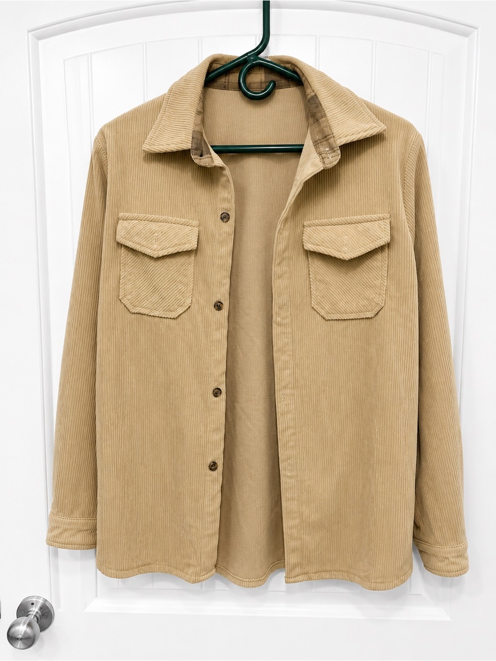 SANGTREE Beige Ribbed Shacket Button Front Utility Shirt Jacket Women’s Large